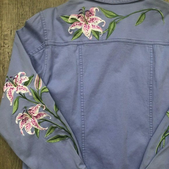 Bob Mackie Wearable Art Embroidered Lillies Lavender Lilac Shirt Jacket - Picture 3 of 5